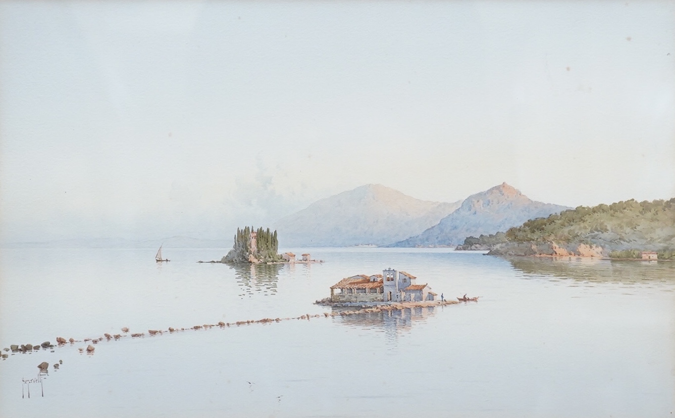 Spyridon Scarvelli (Greek, 1868-1942), Corfu, signed, Thomas Agnew & Sons framing label verso, 29 x 46cm, gilt framed